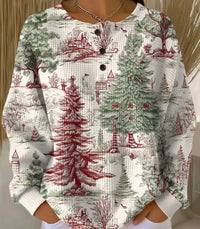 Retro 3D Digital Print Three-button Stand Collar Top