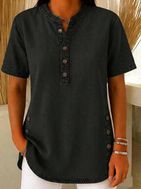 V-neck Casual Womens Faux Denim Short-sleeve Top