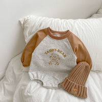 Half High Collar Baby Cotton Long Sleeved Romper With Wooden Ear Edge