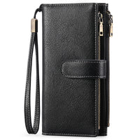 Womens Long Wallet Multi-functional Vintage Tri-fold Purse