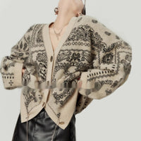 Loose V-neck Jacquard Lazy Sweater Cardigan