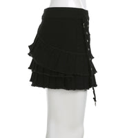 Metal Buckle Irregular Pleated Denim Skirt