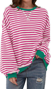 Women's Loose-fitting Casual Striped Hoodie