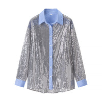 New Spring And Autumn Slim-fit Long-sleeved Sequined Shirt