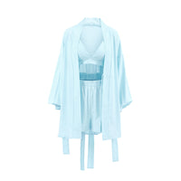 Long-sleeve Robe Underwear And Shorts Three-Piece Set Womens Loungewear