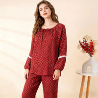 Court-Style New Year Red Japanese-Style All-Cotton Womens Loungewear Set