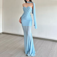 Elegant Flowing Off-shoulder Mermaid Dress Vacation-style Gown