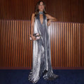 Metallic Solid-color Sleeveless Backless Dress