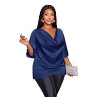 New Relaxed-fit Casual V-neck Mid-sleeve Long-sleeve Solid-color Chiffon Top
