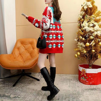 Versatile Loose Round-neck Red Christmas Sweater Women
