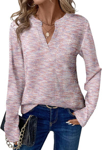 Womens V-neck Pullover Long-sleeve Top