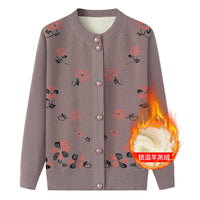 Thermal Underwear Fleece-lined Thickened Grandma Sweater Coat For Women