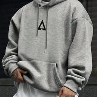 Men's Casual Geometric Pattern Hooded Sweater With Bag