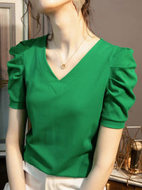 Retro Pleated Puff Sleeve Top For Women