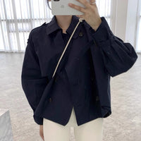 Fall South Lapel Double Breasted Loose Long Sleeve Tooling Style Coat