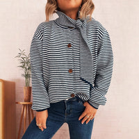Elegant Retro Pinstripe Single-breasted Scarf Knitted Cardigan Sweater