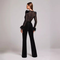 Women's Fashionable Elegant Lace Feather Sequins Bandage Jumpsuit