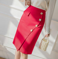 Contrast Color Curved Retro OL Elegant Hip Wrapping Skirt