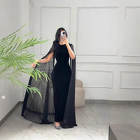 Womens Fashion Velvet Sheath Dress With Cape Sleeves