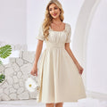 French-style Chic Square-Neck Puff-Sleeve Waist-Cinching Slimming Dress