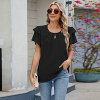 Round-neck Flutter-sleeve Loose-fit Chiffon Top