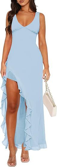 V-neck Hemline Dress Sleeveless Womens Clothing With A Letter-print Ruffled Trim