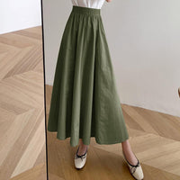 Womens Casual Solid Color Midi Skirt