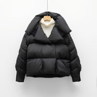 Korean-style Knitted Patchwork Large Lapel Short Down Jacket For Women