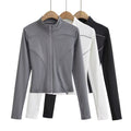 Yoga Half Turtleneck Zipper Cardigan Reflective Stripe Tight Short T-shirt