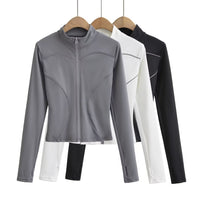 Yoga Half Turtleneck Zipper Cardigan Reflective Stripe Tight Short T-shirt
