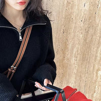 Fashion Zipper And Lapel Sweater For Women