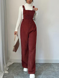 Corduroy Loose Straight Bib Pants Women