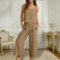 European And American-style Sleeveless Vest And Wide-leg Pants Set For Women