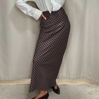 Womens Retro Elegant Fashionable Plaid Long Skirt