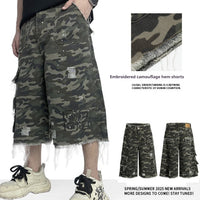 Camouflage Casual Shorts Workwear Wide Leg Burrs Set Trendy Shorts