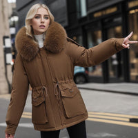 Women's Clothing Fleece-lined Thick Parka Short Slim Fit