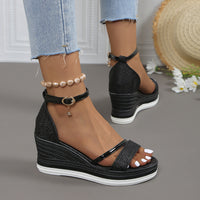Women's Thick-soled Peep Toe Buckle Rhinestone Bag Heel Muffin Sandals
