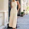 Womens Solid-Color Slimming Sleeveless Dress