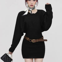 Womens Cinched Sheath-Fit Pure-Desire Knitted Sweater Dress For Layering