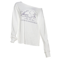 Womens Street-Style Letter-Print Off-Shoulder Short-Sleeve Loose Blouse