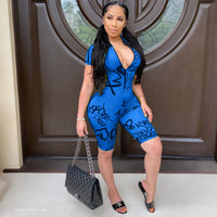 Printed Letters Short-sleeved Jumpsuit