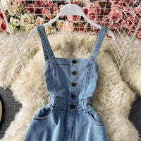 Women's Denim Jumpsuit Straight Leg Wide-leg Pants Trousers