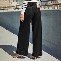 Womens Stylish Casual Black Wide-leg Jeans