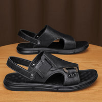Mens Leather Thick-Soled Non-Slip Beach Casual Soft-Soled Sandals