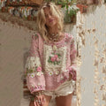 Womens Loose-fitting Pullover T-shirt With A Round Neck And Floral Print