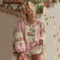 Womens Loose-fitting Pullover T-shirt With A Round Neck And Floral Print
