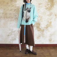 Contrast Color Pullover Cute Cat Brocade Sweater Female