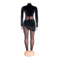 Sexy Mesh Velvet Stitching Solid Color Jumpsuit