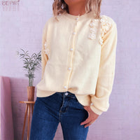 Knitted Button Three-dimensional Flower Decorative Knitted Sweater