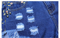 Hot Sale Ripped Loose High Waist Rivet Denim Shorts Printed Pants